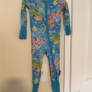 Little Sleepies Blue World Map One-Piece Footie Pajamas